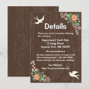Invitation Détails de mariage rustique marron floral colombes