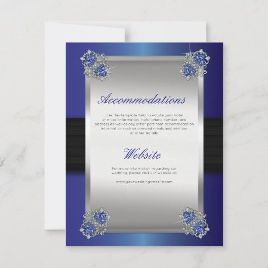 Invitation Détails de mariage saphir Diamants Élégants Insert (Dos)