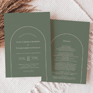 Invitation Détails de mariage Simple Boho Arch vert sauge et