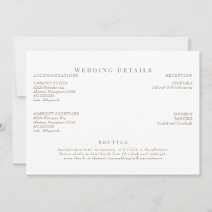 Invitation Détails de mariage texte blanc et or