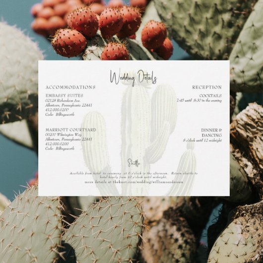 Invitation Détails de mariage tropical Cactus Moderne