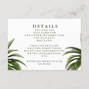 Invitation Détails de mariage vert avec palmier tropical