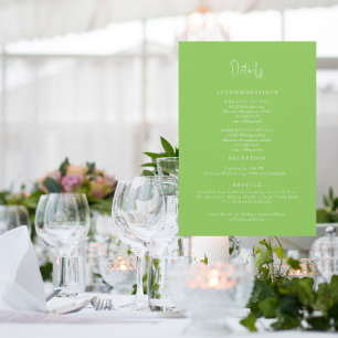 Invitation Détails de mariage vert citron simple - Encart