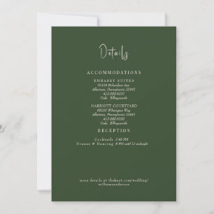 Invitation Détails de mariage vert forêt Encart