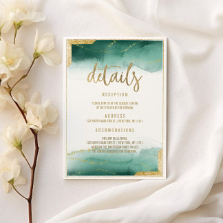 Invitation Détails de paillettes dorées vert forêt aquarelle