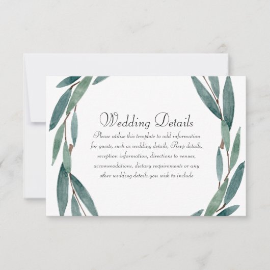 Invitation Détails de réception de mariage à couronne de feui (Devant)