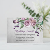 Invitation Détails de réception de mariage argent Rose Pourpr (Debout devant)