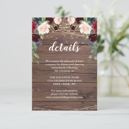 Invitation Détails de réception de mariage au bois rustique M (Debout devant)