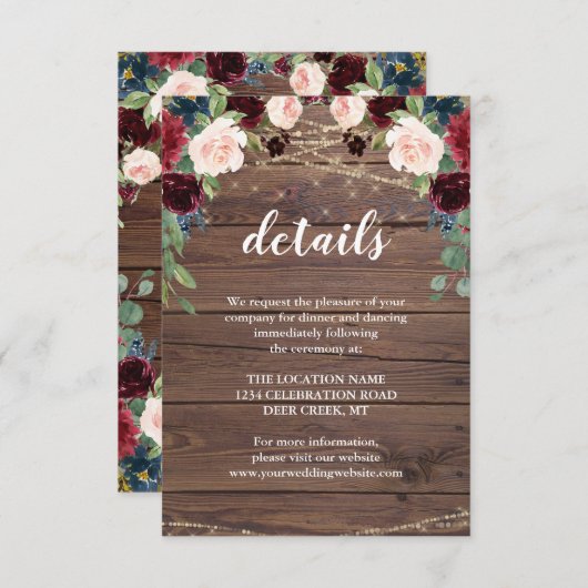 Invitation Détails de réception de mariage au bois rustique M (Devant / Derrière)