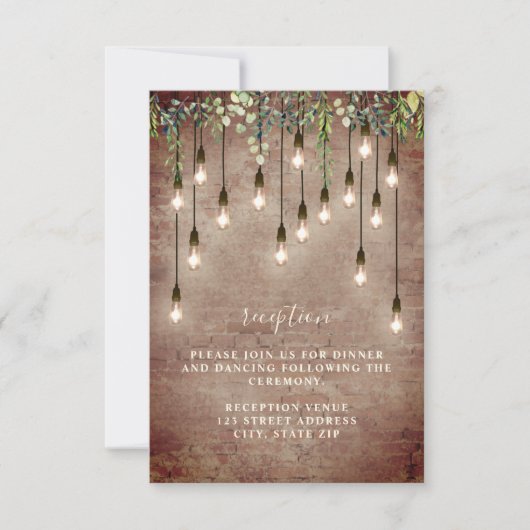 Invitation Détails de réception de mariage avec ampoules en b (Devant)