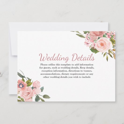 Invitation Détails de réception de mariage avec fleurs rose d (Devant)