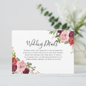 Invitation Détails de réception de mariage avec fleurs rose e (Debout devant)