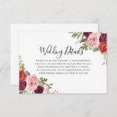 Invitation Détails de réception de mariage avec fleurs rose e (Devant / Derrière)