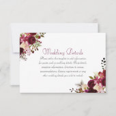 Invitation Détails de réception de mariage bohème bordeaux él (Devant)