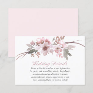 Invitation Détails de réception de mariage floral rose et gri