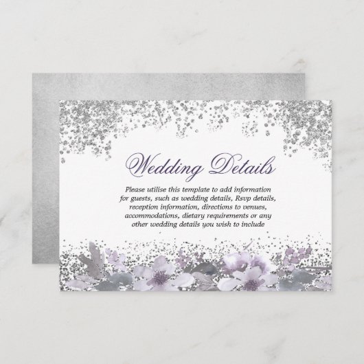 Invitation Détails de réception de mariage floral scintillant (Devant / Derrière)