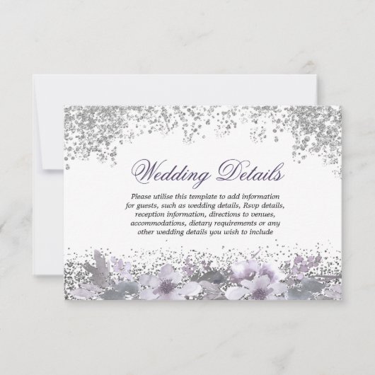 Invitation Détails de réception de mariage floral violet pail (Devant)