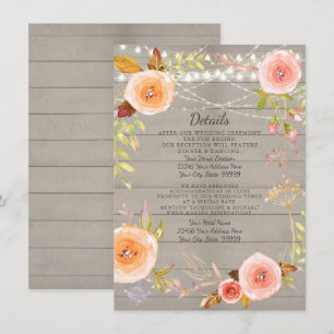 Invitation Détails de réception Rustique Floral Bois Lumière