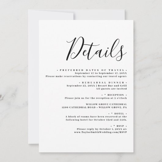 Invitation Détails de script moderne de mariage élégant (Devant)