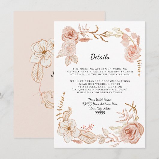 Invitation Détails de terre cuite florale aquarelle rose n Hô (Devant / Derrière)
