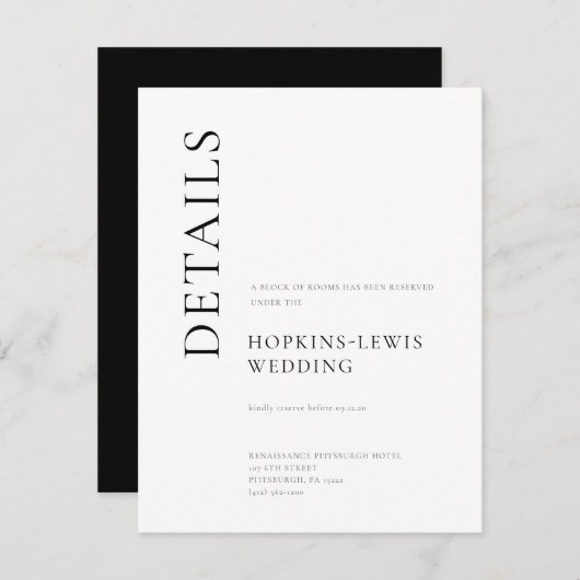 Invitation Détails des Mariages modernes en noir et blanc (Devant / Derrière)