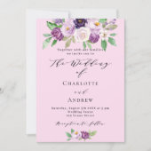 Invitation Détails du code QR des florales roses et violettes (Devant)