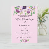 Invitation Détails du code QR florales rose violet RSVP maria (Debout devant)