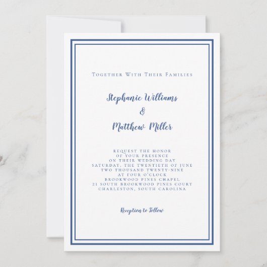 Invitation Détails du code QR RSVP & mariage moderne bleu mar (Devant)