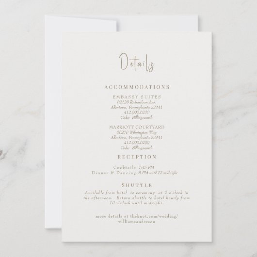 Invitation Détails du Mariage à la crème simple (Devant)