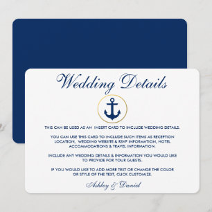 Invitation Détails du Mariage bleu marine Insérer