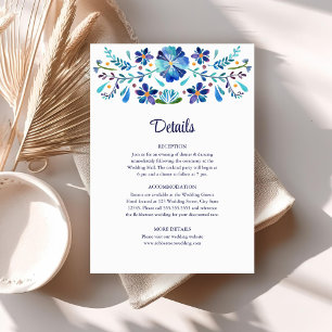 Invitation Détails du mariage Blue and White Floral Fiesta