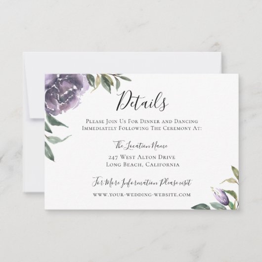 Invitation Détails du Mariage botanique pourpre (Devant)