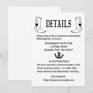 Invitation Détails du mariage campagnard Bottes Cowboy Wester