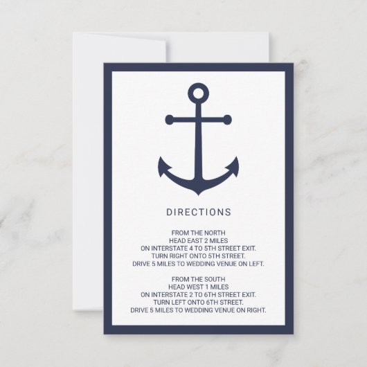 Invitation Détails du Mariage d'Ancre bleu marine (Devant)