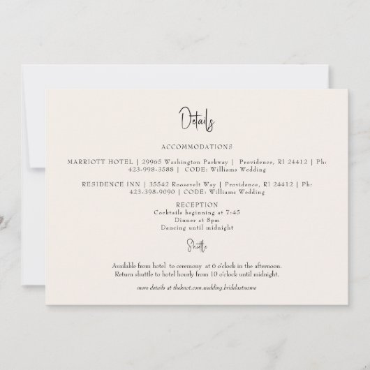 Invitation Détails du Mariage de crème horizontale (Devant)