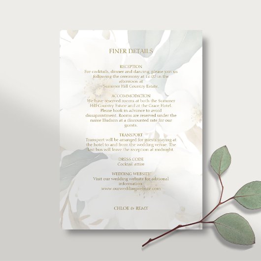 Invitation Détails du Mariage de revêtement d'aquarelle flora