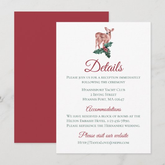 Invitation Détails du mariage d'hiver Floral de rennes de Noë (Devant / Derrière)