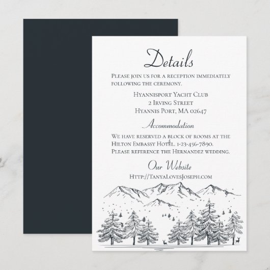 Invitation Détails du mariage d'hiver Pays, Rustic Mountain (Devant / Derrière)