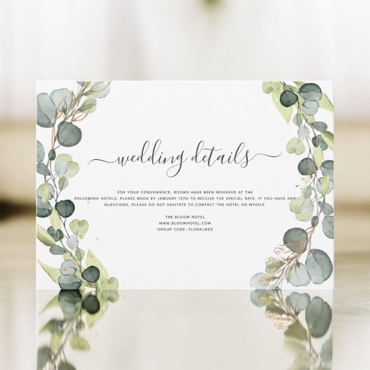 Invitation Détails du mariage Eucalyptus Vert Succulent