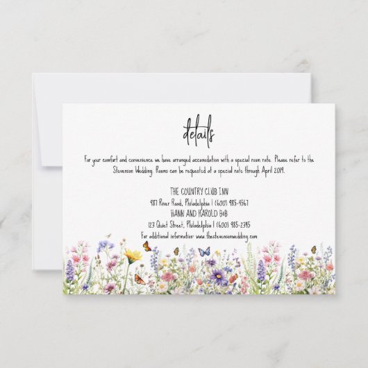 Invitation Détails du Mariage fleur sauvage coloré (Devant)