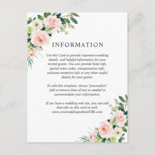 Invitation Détails du Mariage floral rose pâle