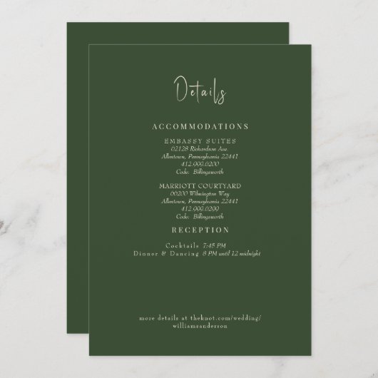 Invitation Détails du Mariage Forest Green (Devant / Derrière)