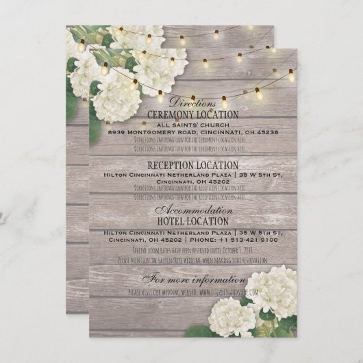 Invitation Détails du mariage hydrangea Flower String bois cl (Devant / Derrière)
