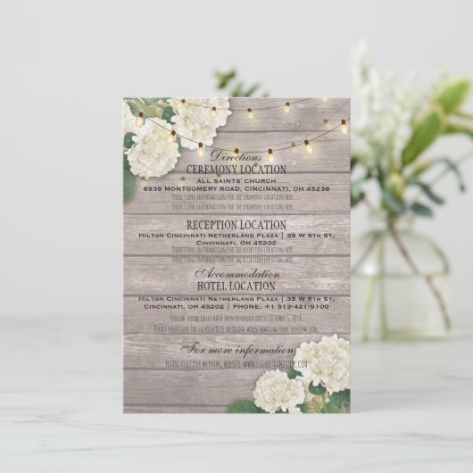 Invitation Détails du mariage hydrangea Flower String bois cl (Debout devant)