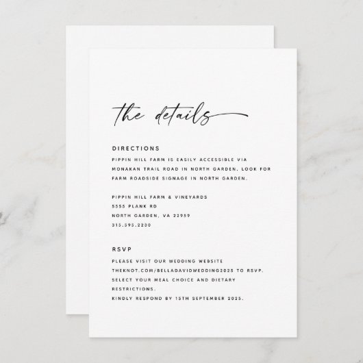 Invitation Détails du Mariage moderne Instructions Modèle RSV (Devant / Derrière)