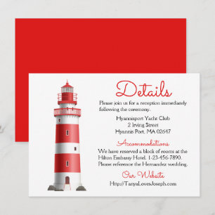 Invitation Détails du Mariage nautique Phare Rouge Été
