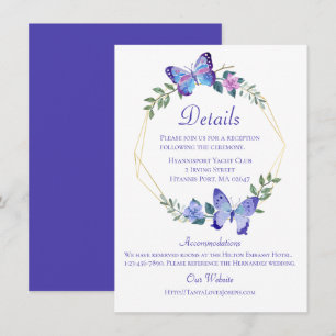 Invitation Détails du Mariage papillon Papillons Floral bleu