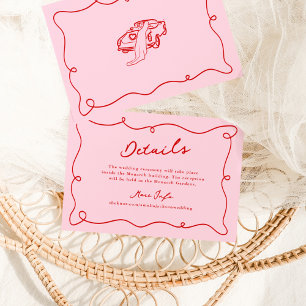Invitation Détails du Mariage rose et rouge à main lunaire