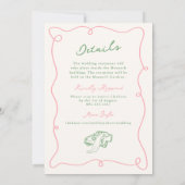 Invitation Détails du Mariage rose et vert à main lunaire (Dos)