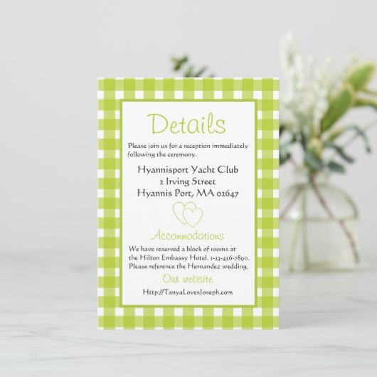 Invitation Détails du Mariage rustique En vichy Green Plaid P (Debout devant)
